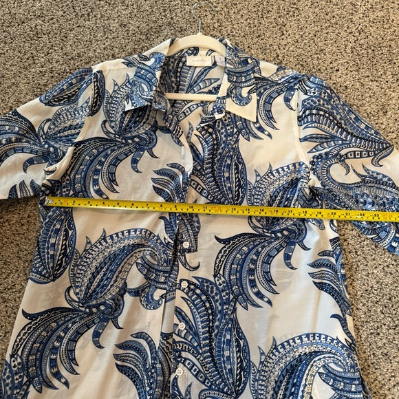 Chico's Blue and White Boxy Button Down Shirt in medium blue paisley - Picture 9 of 14